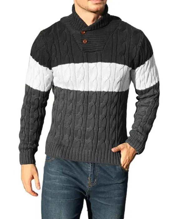 Pullover Col Haut Bouton Contraste Homme