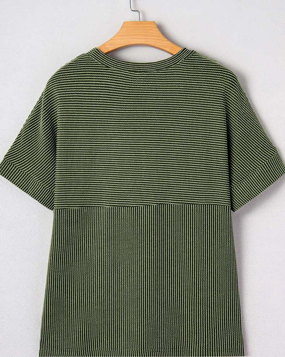T-Shirt Rayé Manche Courte Encolure Ronde