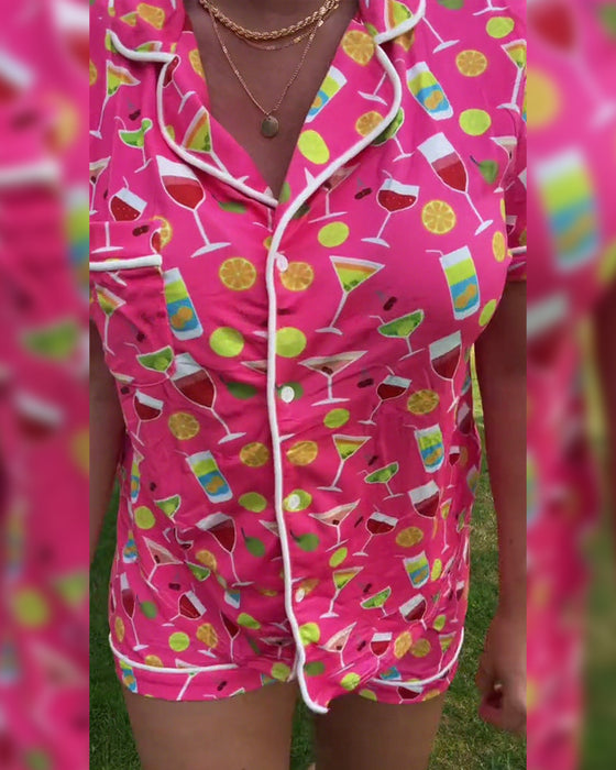 Ensembles Deux Pièces Bouteille De Vin Imprimé Décontracté