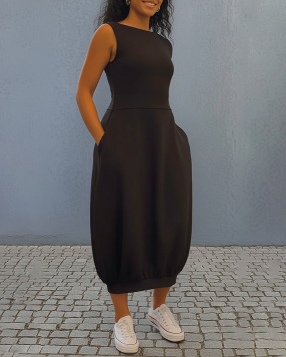 Robe Sans Manches Unie Lanterne