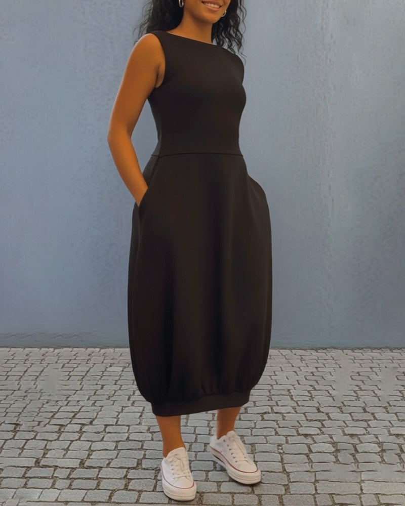 Robe Sans Manches Unie Lanterne