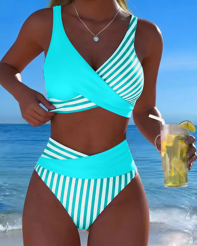 Bikini Croisé Rayé Imprimé