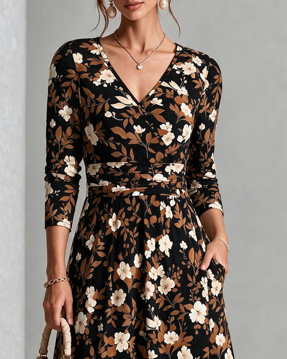 Robe Col En V Imprimé Coupe A