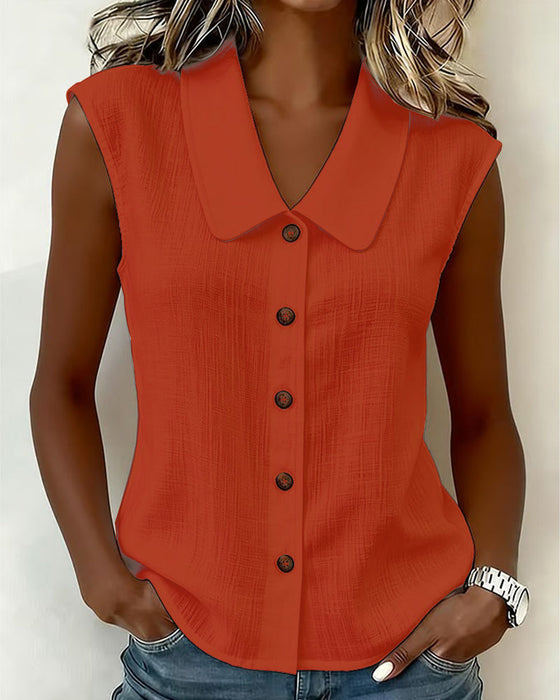 Chemise Sans Manches Col En Lin-Coton