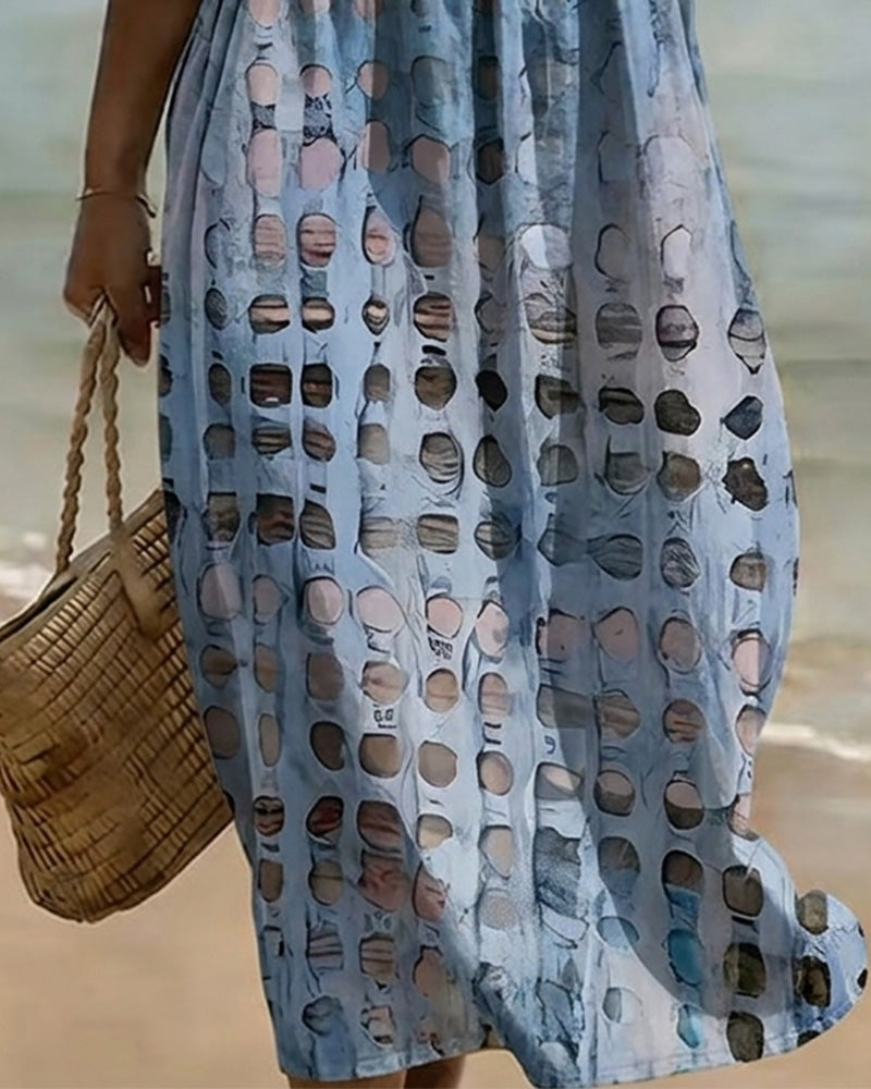 Robe Pois Col Rond Imprimé Demi-Manches