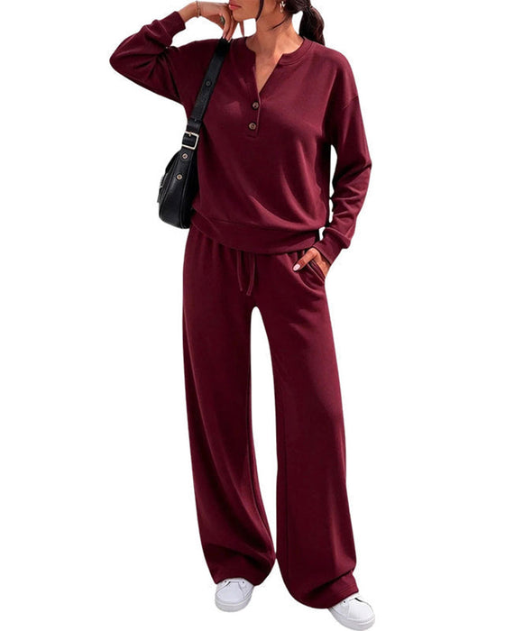 Ensemble Manche Longue Haut Jambe Large Pantalon