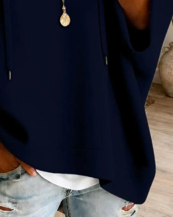 Sweatshirt À Cordons De Serrage Et Manches Trois Quarts Avec Capuche