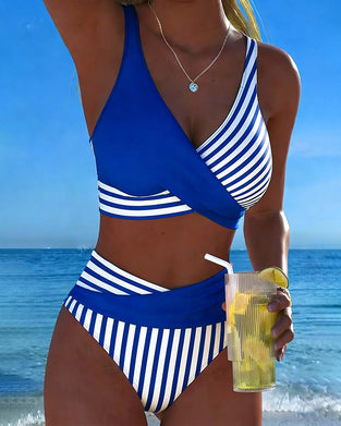 Bikini Croisé Rayé Imprimé