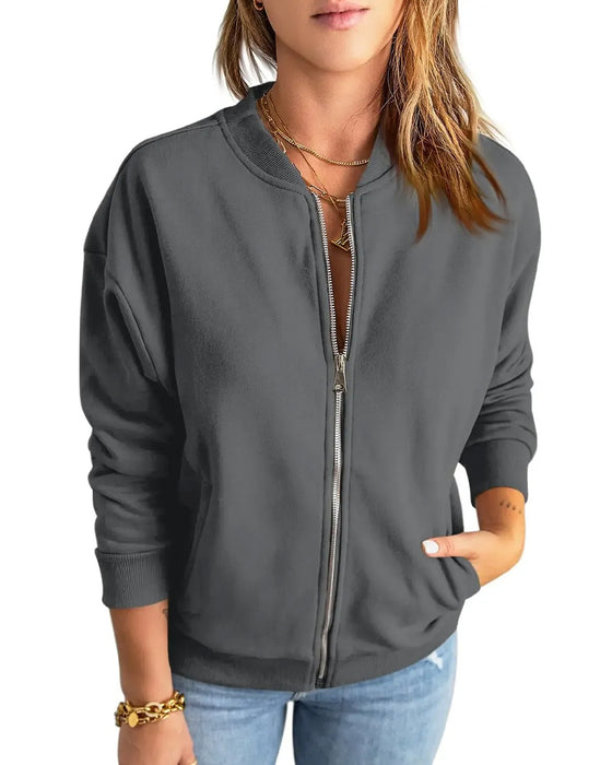 Manteau Unie Col Montant Fermeture Éclair Poche