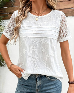 T-Shirt Dentelle Patchwork Plissé