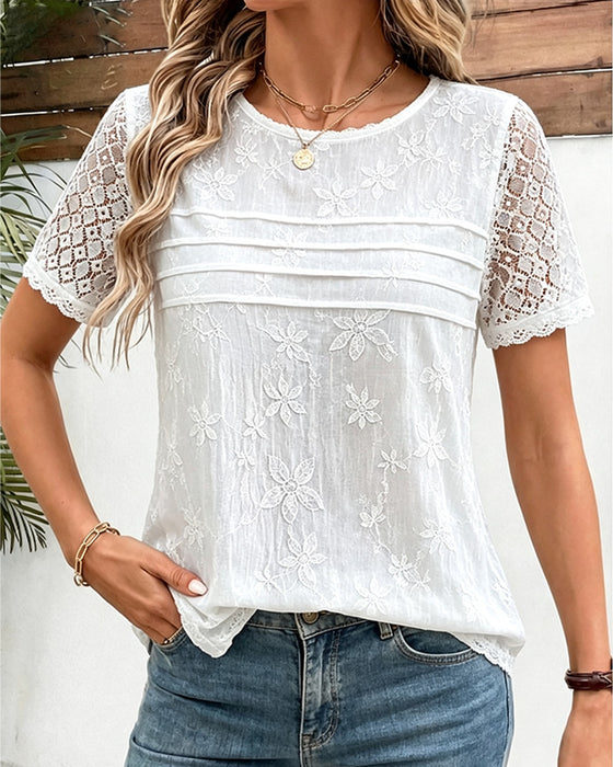 T-Shirt Dentelle Patchwork Plissé