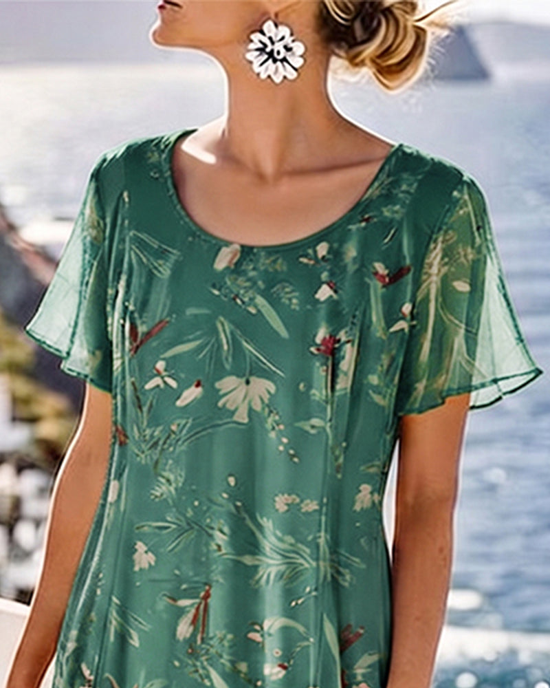 Robe Floral Encolure Ronde Maxi