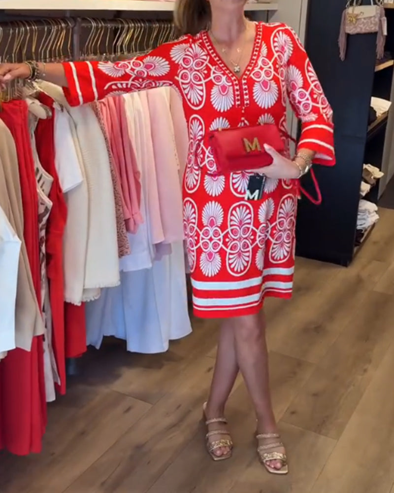 Robe Col V Imprimé Ourlet A