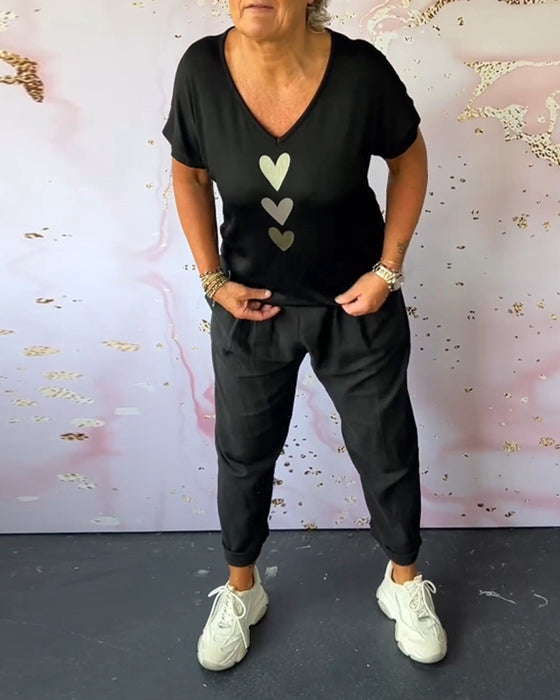 Pantalon décontracté confortable avec poche de couleur unie