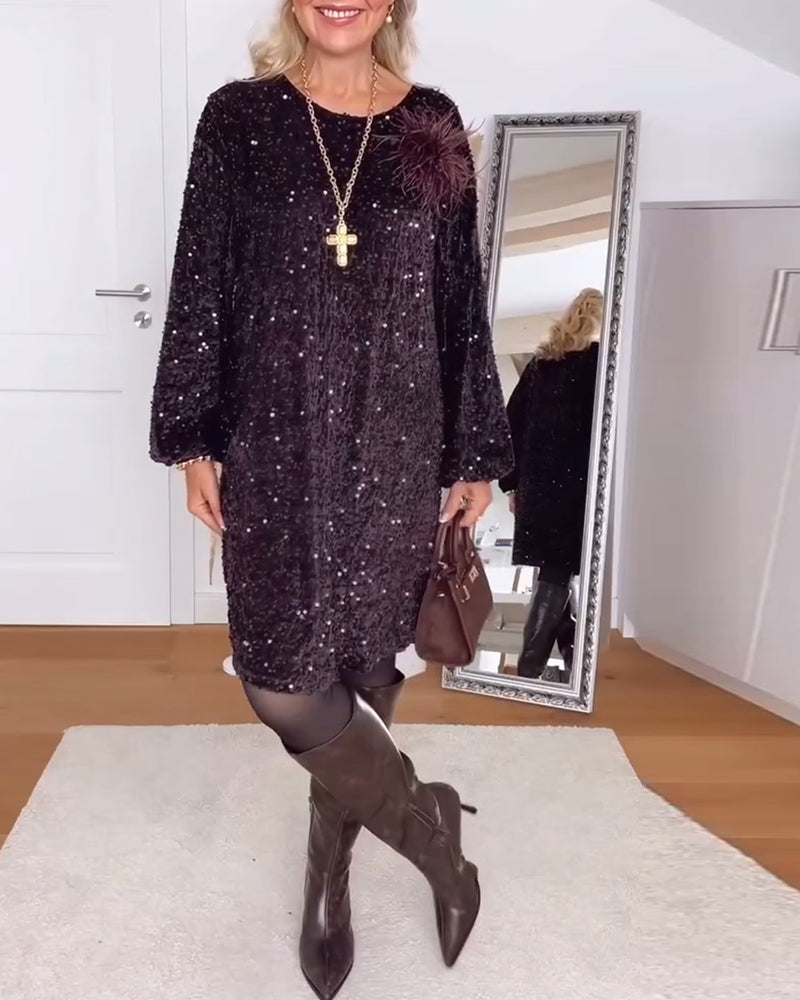 Manches Lanterne Lâche À Paillettes Robe