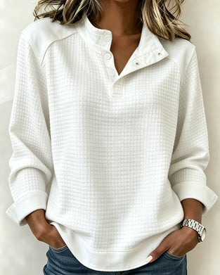 Sweatshirt Tricot Gaufré Henley Demi-Boutonnage