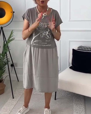 Robe imprimée à col rond et manches courtes