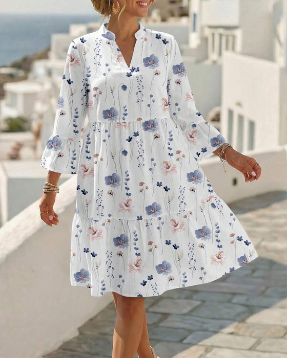 Robe Col V Imprimé Floral Midi