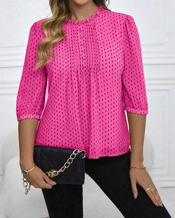 Blouse Volant Garniture Large Polka Dot