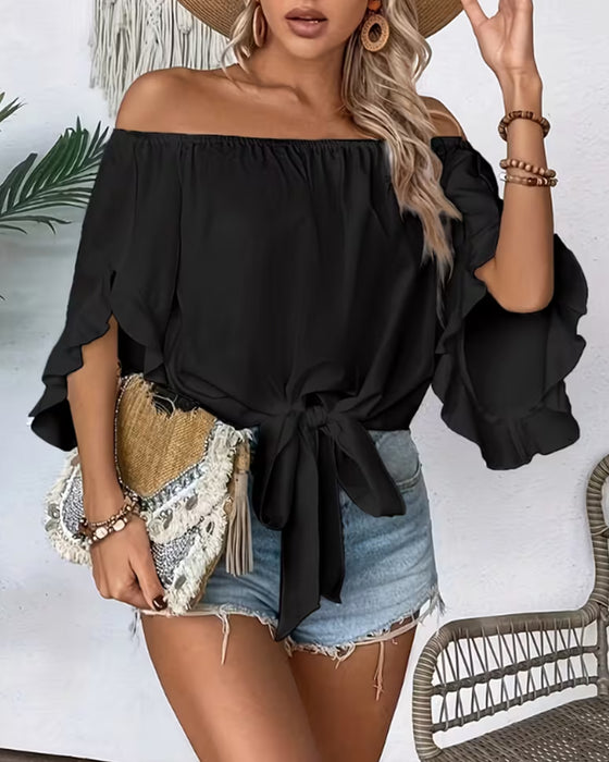Blouse Off-Shoulder Nœud Manche Évasée