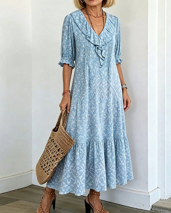 Robe Col V À Volants