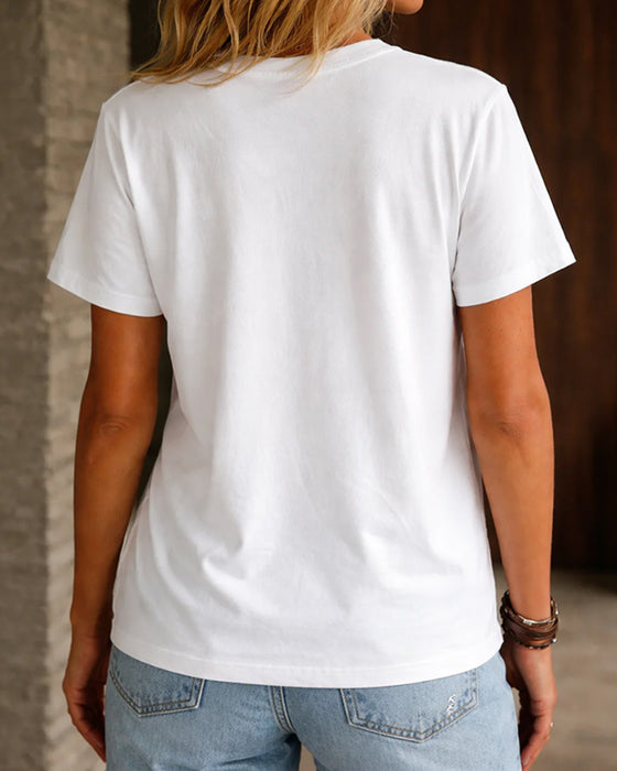 T-Shirt Col Rond Volant Irrégulier