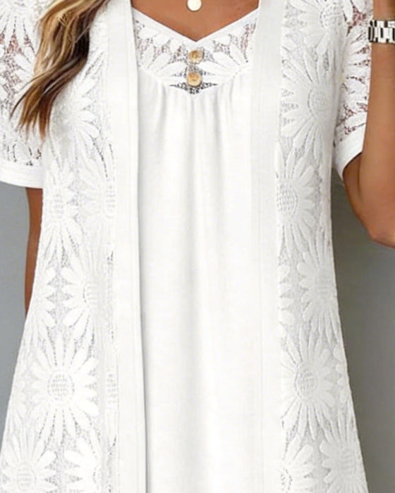 Robe Marguerite Dentelle Faux Deux-Pièces