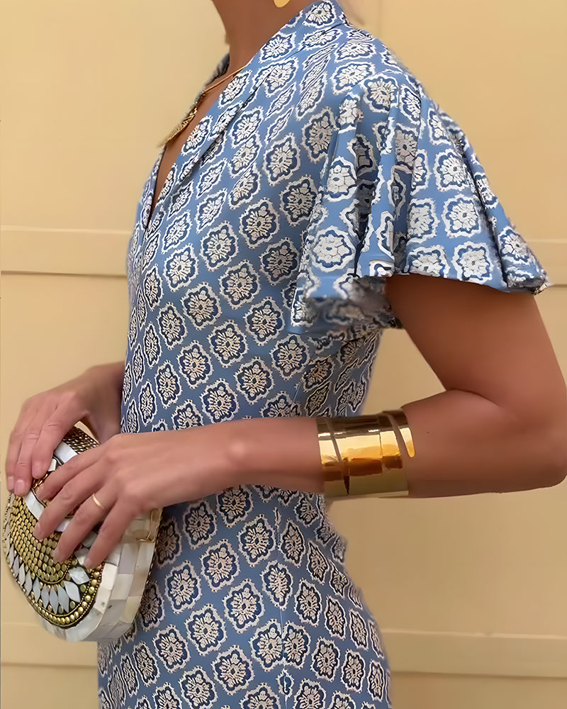 Robe Col En V Volant Léopard Patchwork