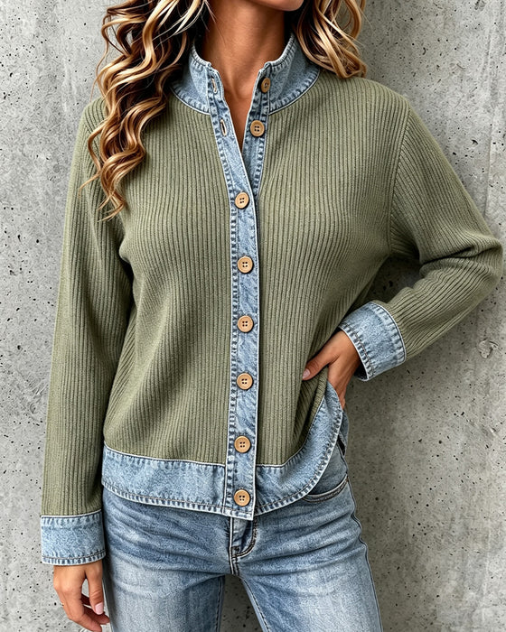 Manteau Décontracté Denim Panneau Tricoté