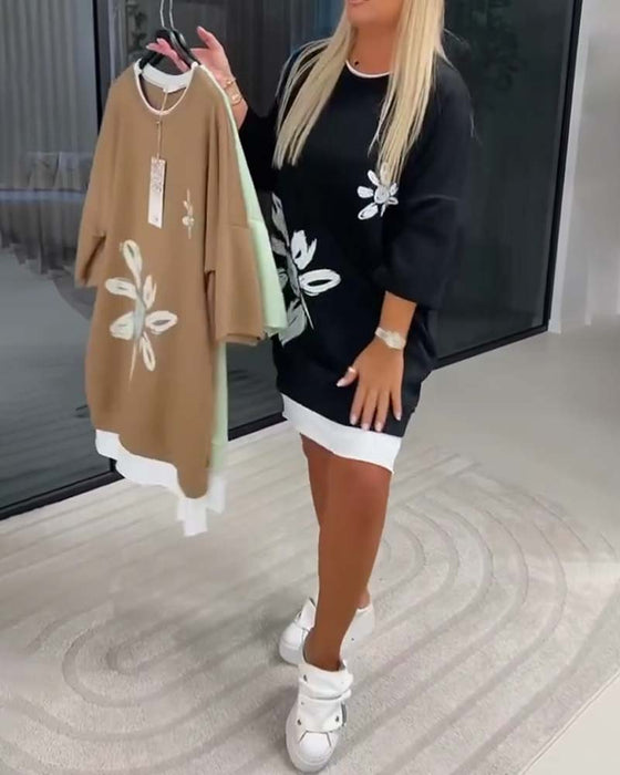 Robe Sweatshirt Col Rond Imprimé Patchwork