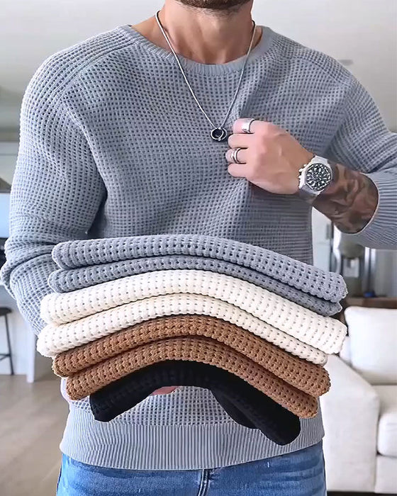 Pull-Over Homme Col Rond Gaufré Manches Longues