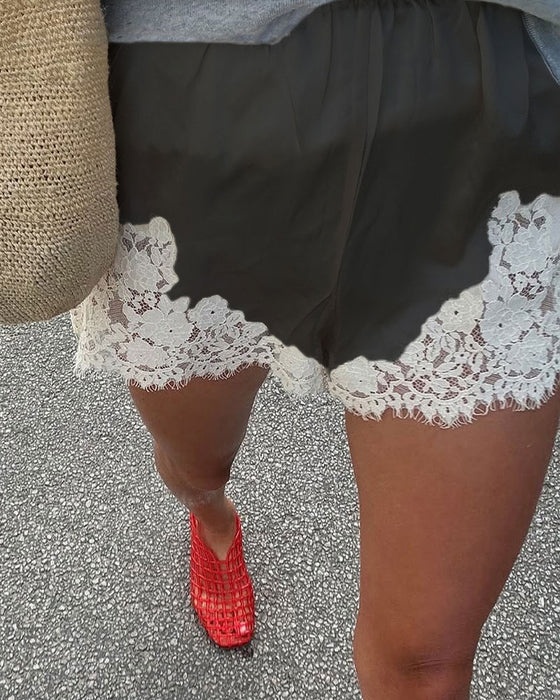 Short Mode Bordure Dentelle Patchwork