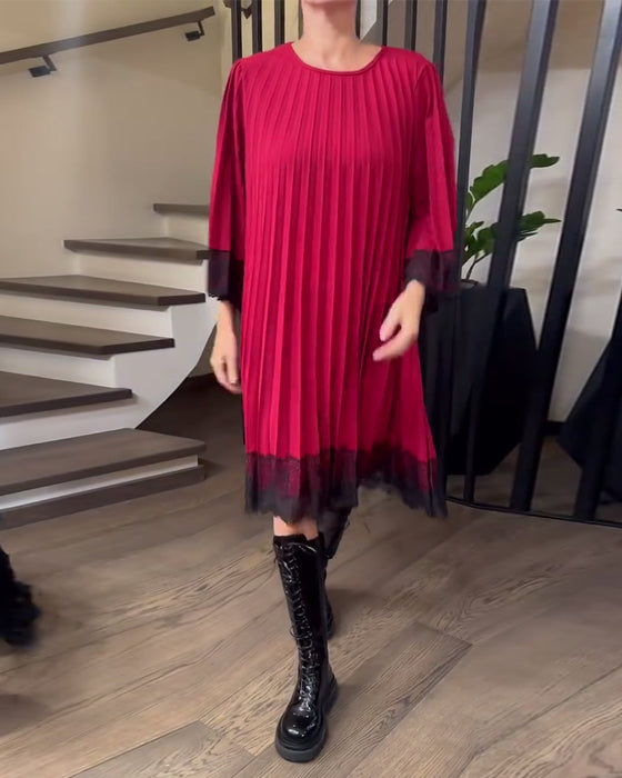 Robe Ample À Plissés Et Col Rond