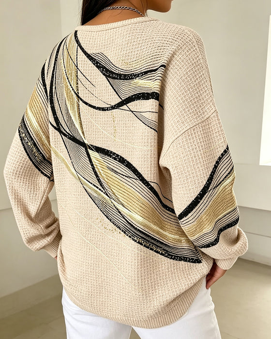Sweatshirt Col-Rond Boutonné Rayé
