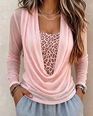 Blouse Col Roulé Imprimé Léopard Manches Longues