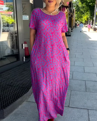 Robe Tempérament Manches Courtes Drapé Imprimé