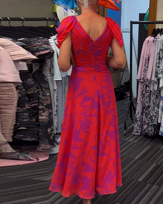 Robe imprimée fendue plissée