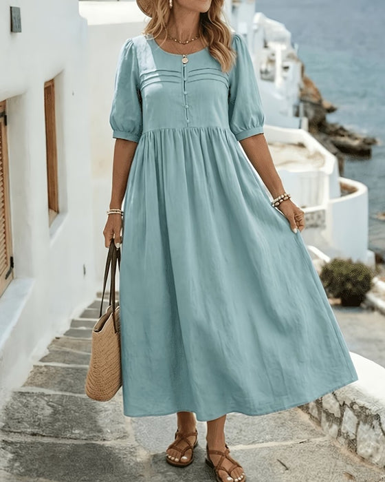 Robe Bouton Devant Plissée