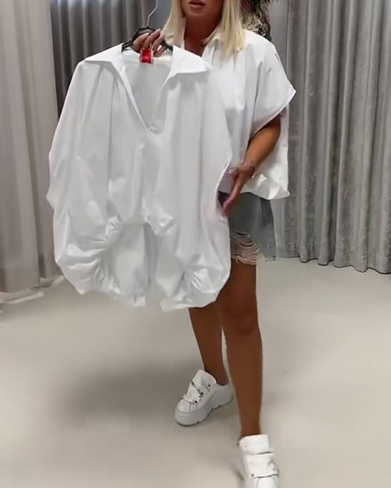 Blouse Col Coupe Loose Manche Chauve-Souris