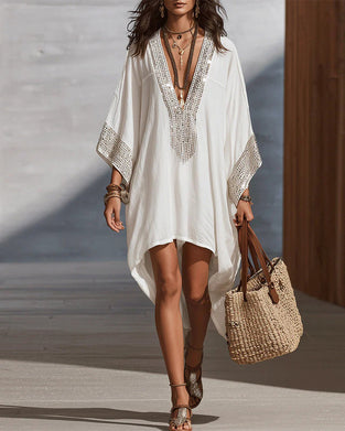 Robe Col En V Profond Vacances Mode Coupe Loose