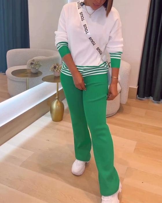 Pull Rayé Contrasté Pantalon Ensemble