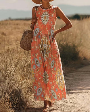 Robe Imprimé Ethnique Sans Manches Longue