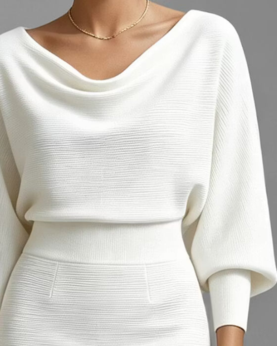 Robe Drapée Manche Longue Bodycon Tricot