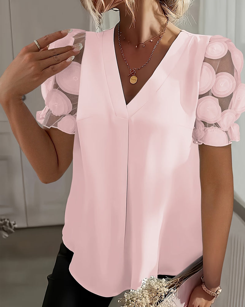 Blouse Manche Bouffante Mesh Col En V