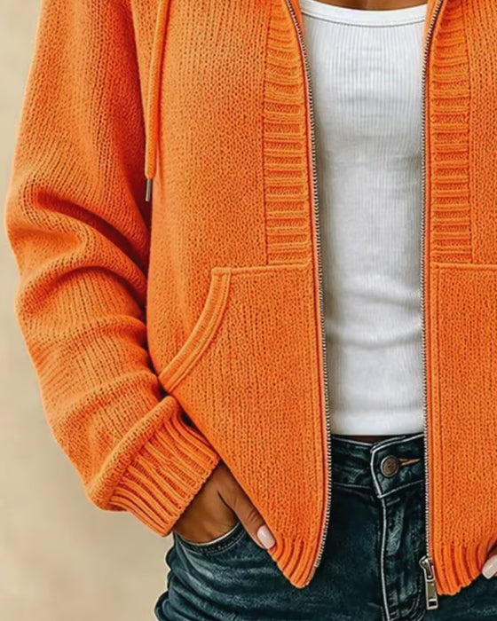 Sweater Manteau Capuche Fermeture Éclair Poche Cordon