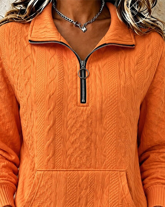 Sweatshirt Demi Fermeture Éclair Unie Décontracté