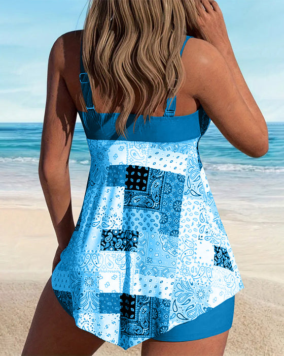 Tankini Deux Pièces Imprimé Boxer