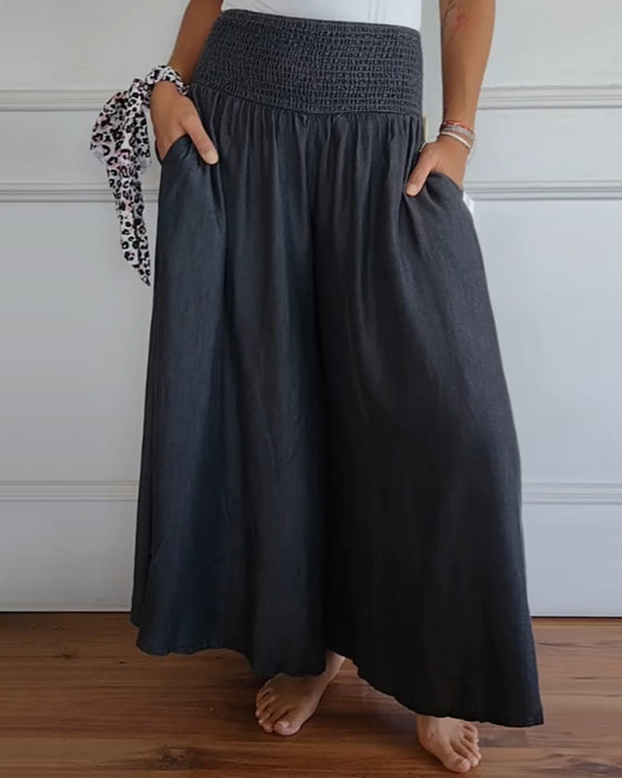 Pantalon à taille élastiquée et jambes larges