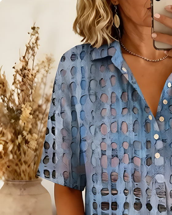 Blouse Imprimé Pois Bouton Demi-Patron