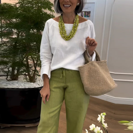 Top Simple avec Col Rond, Couleur Uni et Manches Longues